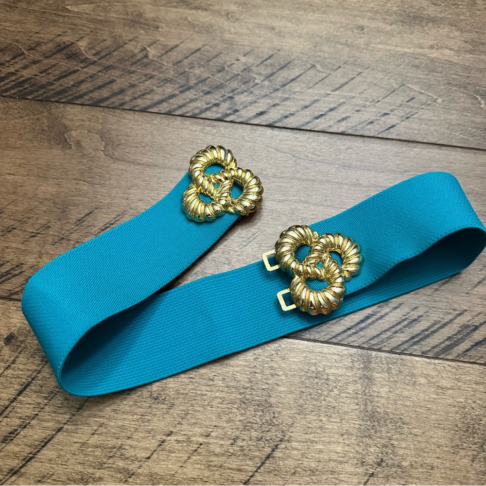 Vintage turquoise stretch statement belt gold clasp